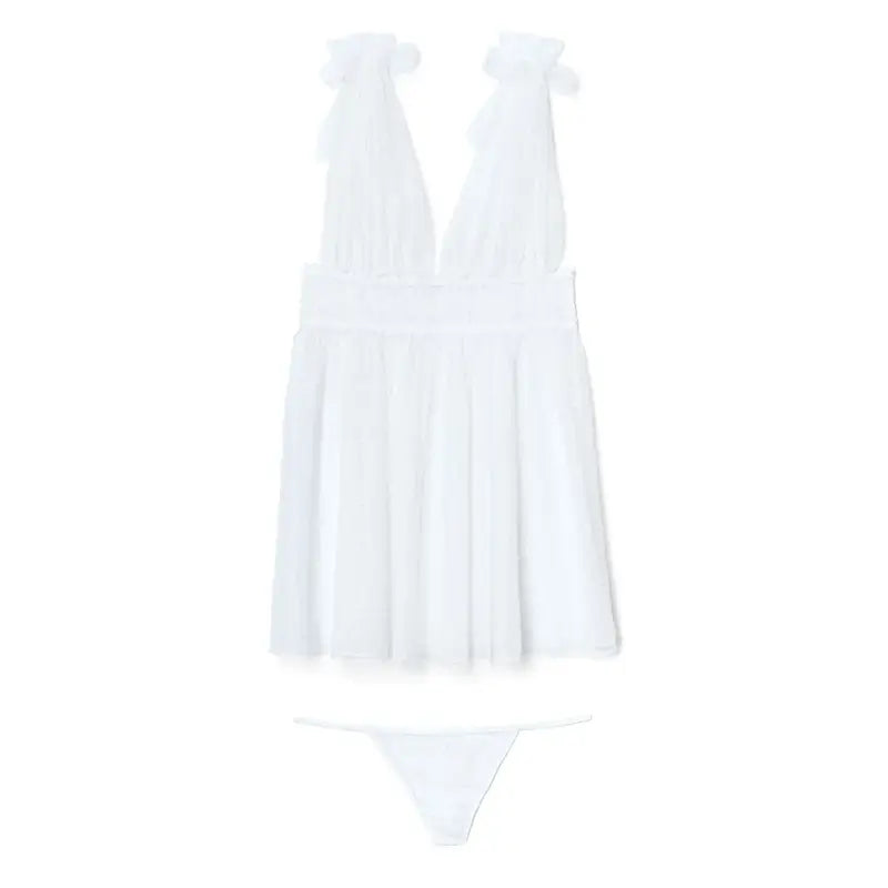 White Stretch Lace Mesh Babydoll