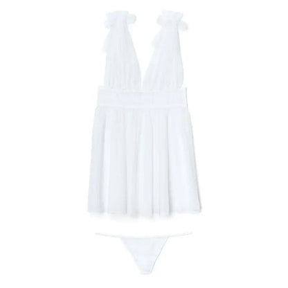 White Stretch Lace Mesh Babydoll