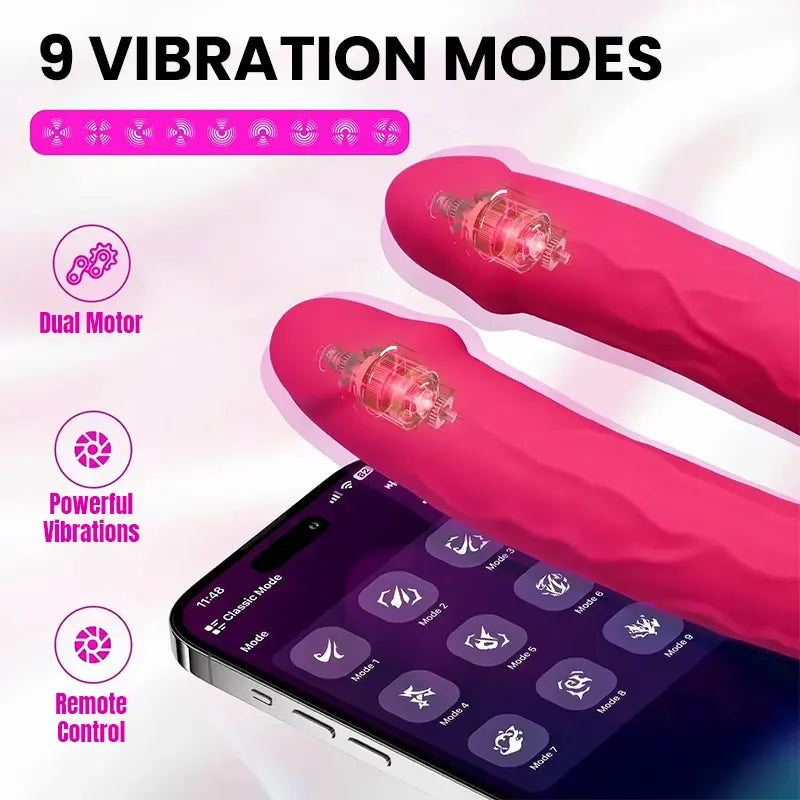 APP Controlled Double Vibrating Dildo for Vaginal & Anal Stimulation