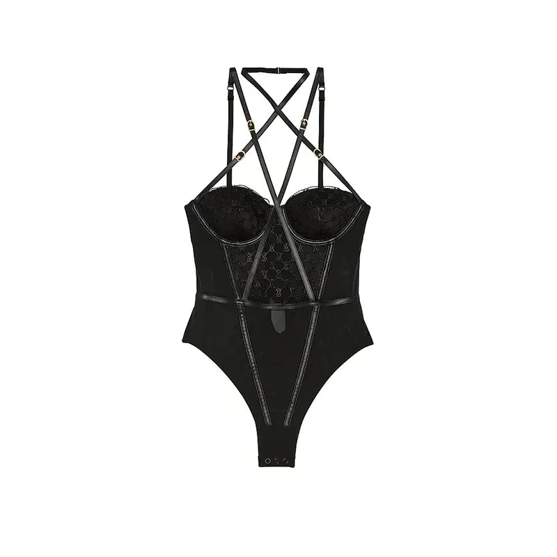 VS Logo Embroidered Backless Faux Leather Inner Pant