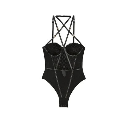 VS Logo Embroidered Backless Faux Leather Inner Pant