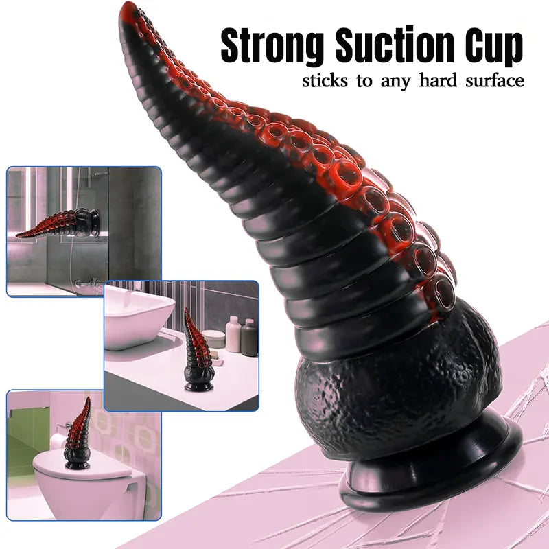Black Unique Textured Octopus Feet Vibrating Dildo
