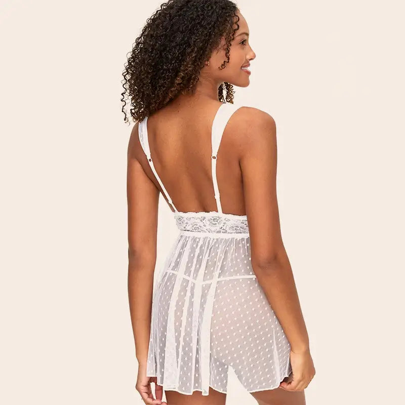 White Stretch Lace Mesh Babydoll