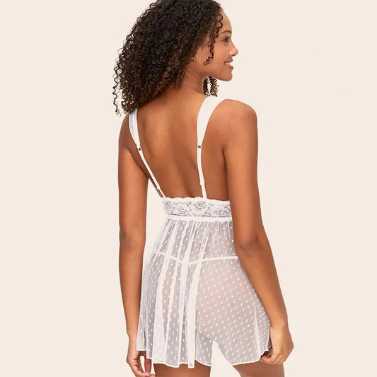 White Stretch Lace Mesh Babydoll