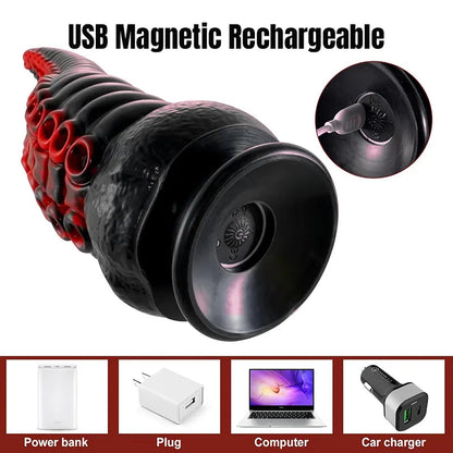 Black Unique Textured Octopus Feet Vibrating Dildo