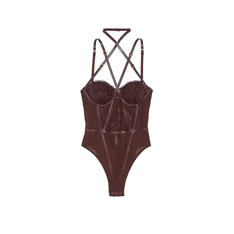 VS Logo Embroidered Backless Faux Leather Inner Pant