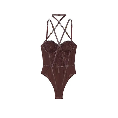 VS Logo Embroidered Backless Faux Leather Inner Pant