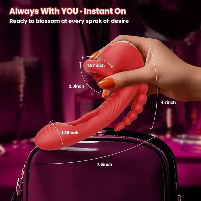 Rose Tongue G-spot Vibrator with Flapping Dildo