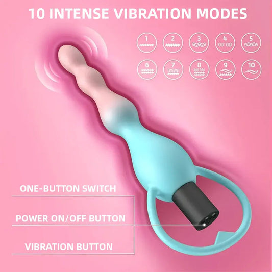 Beaded butt plug vibrator with 10 vibration modes